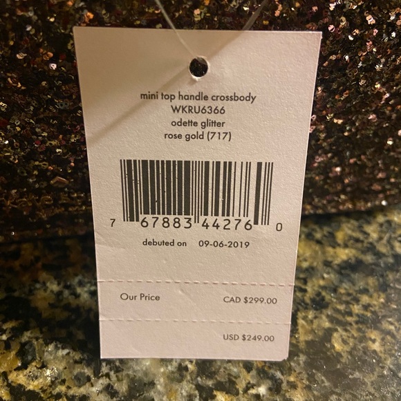 NWT Kate Spade ♠️ Rose Gold Odette Glitter Mini Top Handle Crossbody Card Holder - Picture 7 of 11